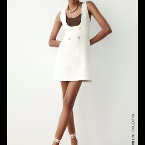 Zara Textured Jewel Button Pinafore Dress